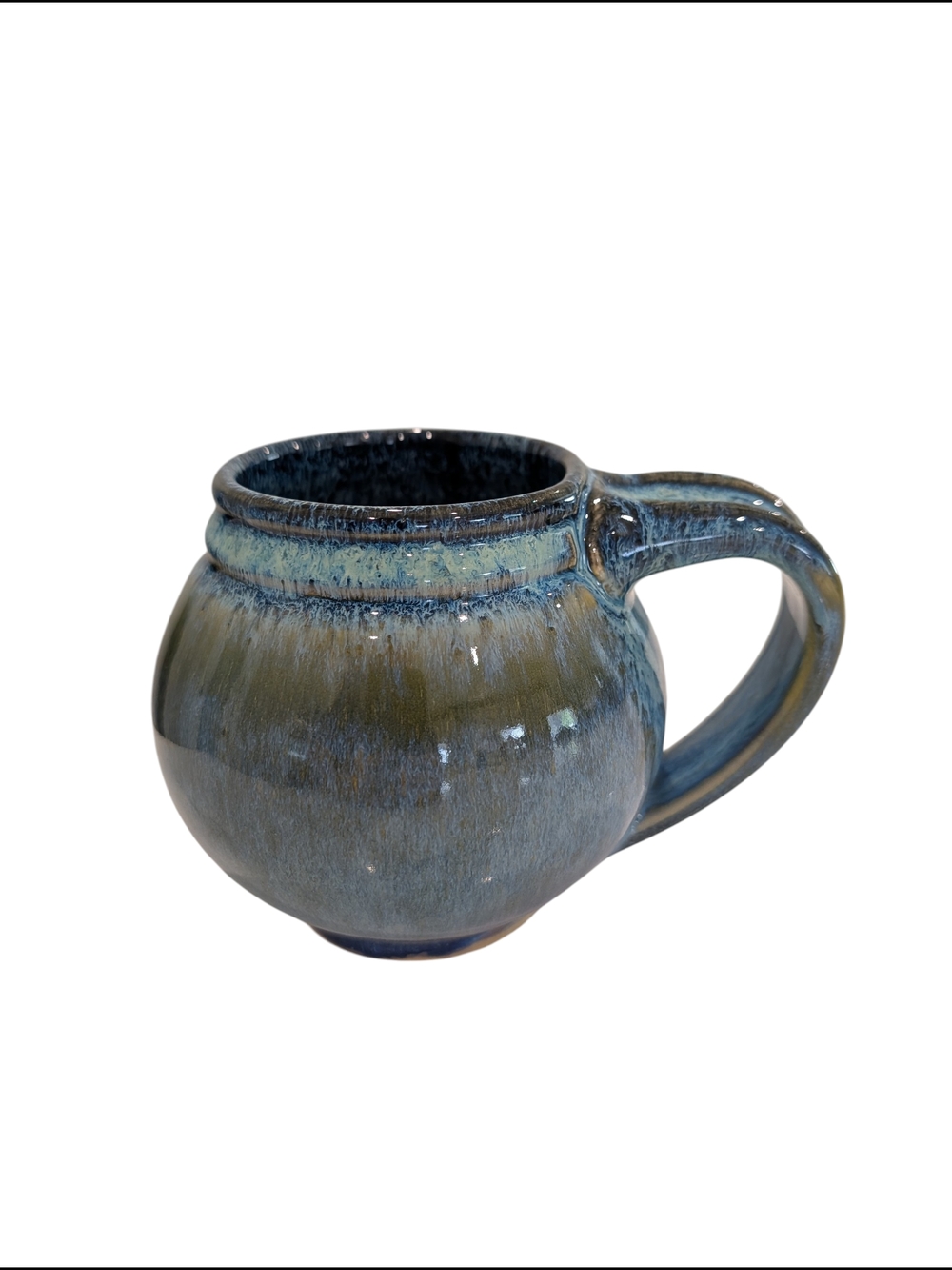 Pot Belly Drip Glaze Hand Made Mug Hope Thomas 18 Blue Green Brown